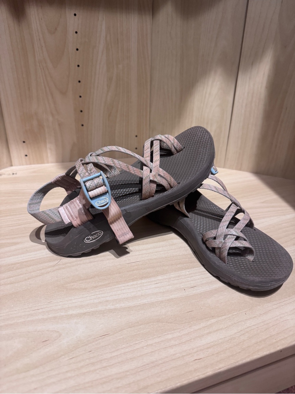 Chaco Women's Strappy Sandal in Taupe and Pink